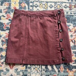 Altar'd State Burgundy Button-Front Mini Skirt